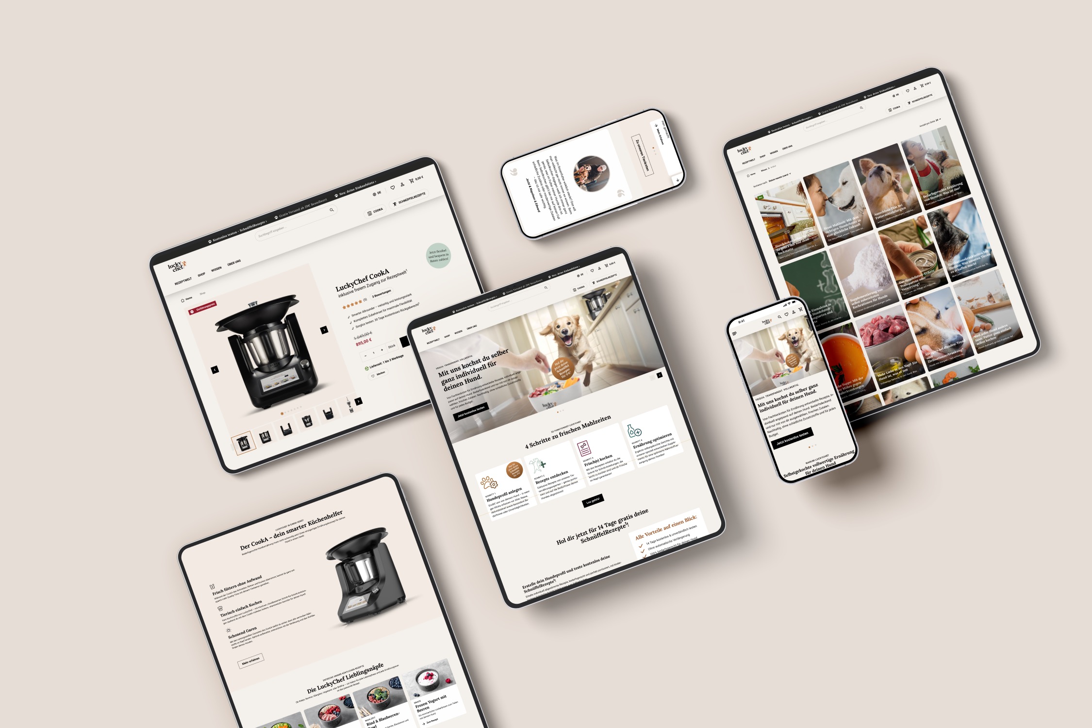Digitaler Markenauftritt für LuckyPet: Shop und Storytelling rund um den Thermokocher LuckyChef – konzipiert und umgesetzt von pixolith.